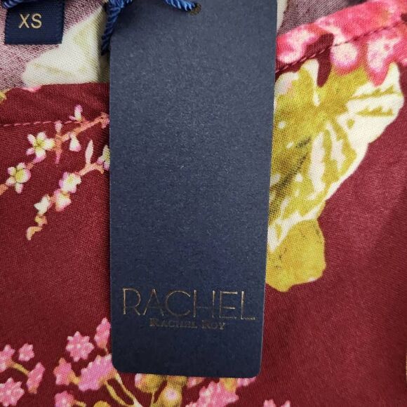Rachel Roy Burgundy Floral Cropped One Shoulder Top NWT Size XS Floral Top - Picture 8 of 8